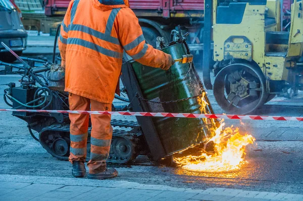 Construção de estradas, trabalho em equipa — Fotografia de Stock