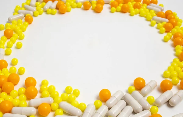 Pills, vitamins for diseases. Prevention of influenza, coronavirus, copyspace — Stock Photo, Image