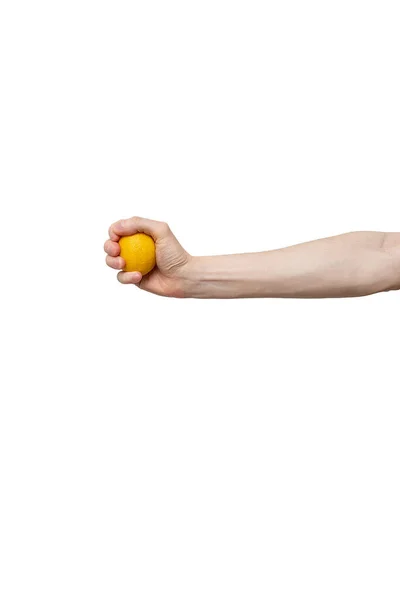 Κίτρινο Λεμόνι Στο Χέρι Απομονώνονται Λευκό Φόντο Άνθρωπος Που Κρατάει — Φωτογραφία Αρχείου