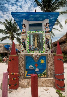 Holbox, Quintana Roo, Mexico / - Jun 2017 Amazing detailed Shine in honor of Our Lady of Guadalupe on the beach
