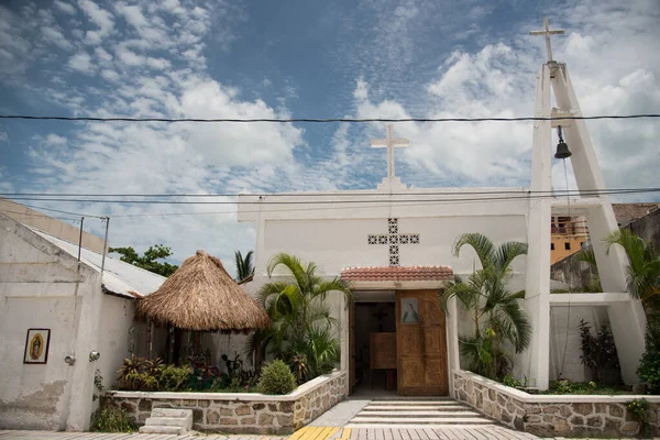 Holbox Quintana Roo Mexico Jun 2017 San Tadeo Church Most — 스톡 사진