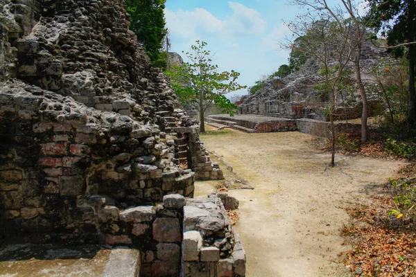 Δομή Maya Πυραμίδα Της Becan Ερείπια Στο Μεξικό — Φωτογραφία Αρχείου