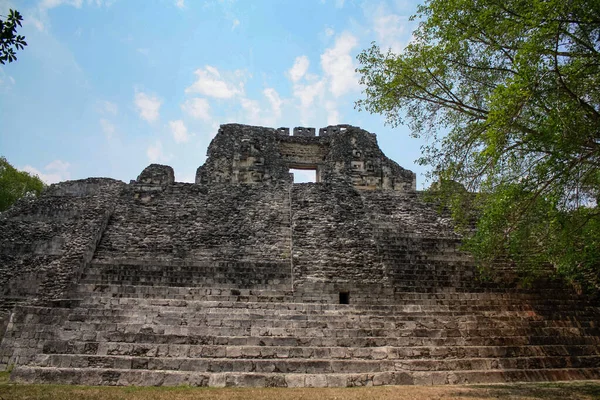 Estructura Pirámide Maya Ruinas Becan México —  Fotos de Stock