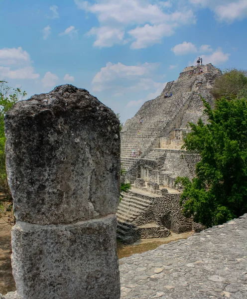 Estrutura Pirâmide Maya Ruínas Becan México — Fotografia de Stock