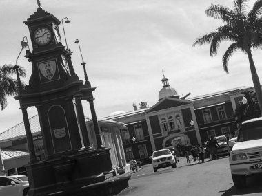 St. Kitts Adası Siyah ve Beyaz Sokak Manzarası