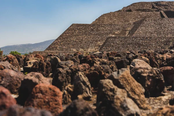 Fechamento Das Rochas Sítio Arqueológico Teotihuacan México Local Muitas Das — Fotografia de Stock