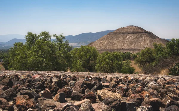 Teotihuacan Vista Arqueológica Mexicana Sitio Amplio Ángulo —  Fotos de Stock