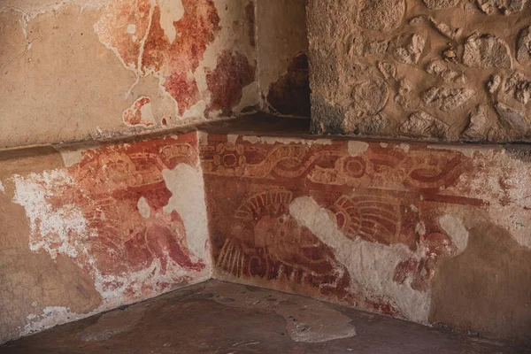 Teotihuacan Meksyk Pałacu Jaguarów Znajdują Się Malowidła Przedstawiające Śliwkowe Kotki — Zdjęcie stockowe