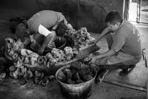 バルバコア Barbacoa 火の上でゆっくりと調理されるか より伝統的にアガベ カササギ の葉で覆われた地面に掘られた穴の中で — ストック写真