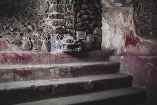 Detalhes Conservados Uma Pirâmide Mexicana Sítio Arqueológico Teotihuacan México — Fotografia de Stock