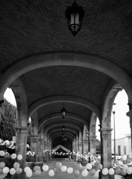 Arcos Balões Foto Preto Branco Tirada Centro Cidade Mexicana Queretaro — Fotografia de Stock