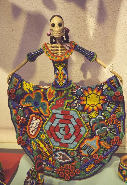 Μεξικάνικη Τέχνη Huichol Πολύχρωμη Διακόσμηση Χρήση Συμβόλων Και Σχεδίων Που — Φωτογραφία Αρχείου