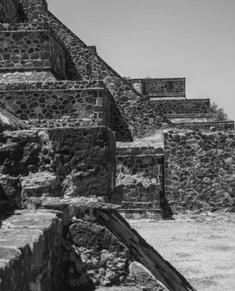 Archaeological Mexican Site Pyramid Black White — стокове фото