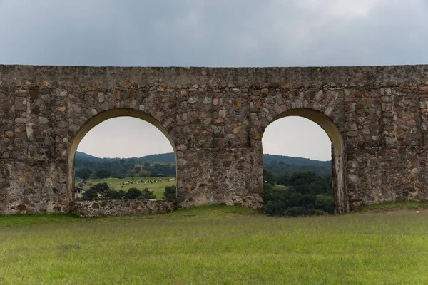 Gros Plan Sur Merveilleux Aqueduc Los Arcos Del Sitio Parcs — Photo
