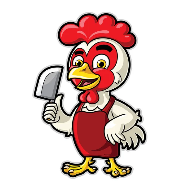 Illustration Cute Cartoon Chicken Character Butcher Red Apron — Stock Vector