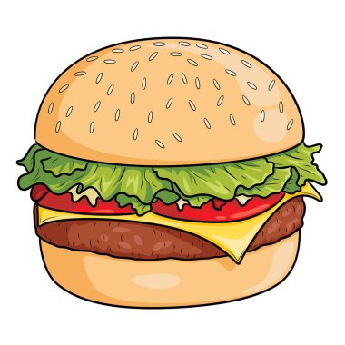 Illustration of cute cartoon burger.