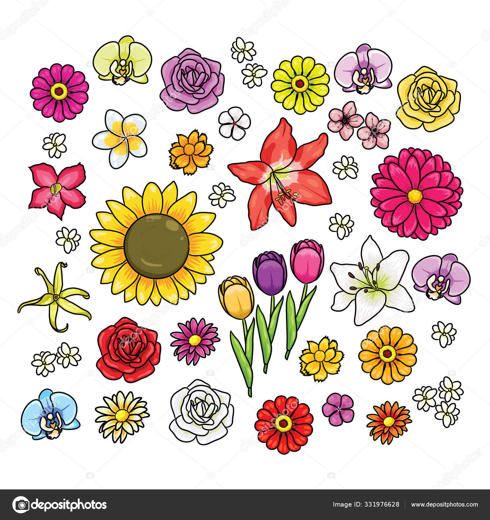 Ilustración Varias Flores Dibujos Animados Lindo vector, gráfico vectorial  © rubynurbaidi imagen #331976628