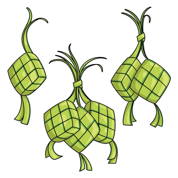 Ilustração Ketupat Bonito Dos Desenhos Animados Bolinho Arroz — Vetor de Stock