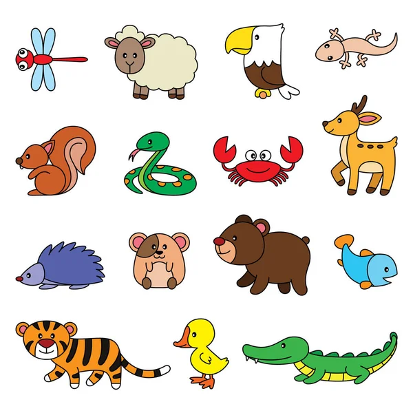 Ilustrace Karikatura Roztomilé Jednoduché Zvířata Set — Stockový vektor
