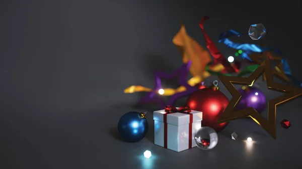 Ornamento de Natal espaço vazio para o texto no fundo escuro 3D Re — Fotografia de Stock