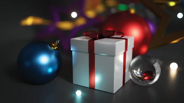Рождественский орнамент Bokeh Glow Dark Background 3D Rendering — стоковое фото
