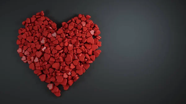 Heap de forma de coração vermelho com espaço vazio para texto preto Backgrou — Fotografia de Stock