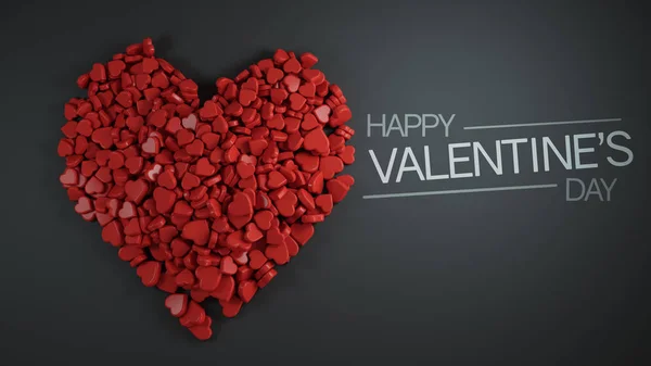 Happy Valentine's Day Heap van rood hart vorm 3D-Rendering — Stockfoto