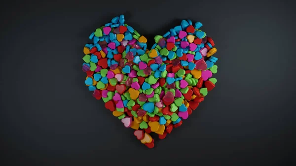Heap de forma de coração colorido com espaço vazio para texto preto Ba — Fotografia de Stock