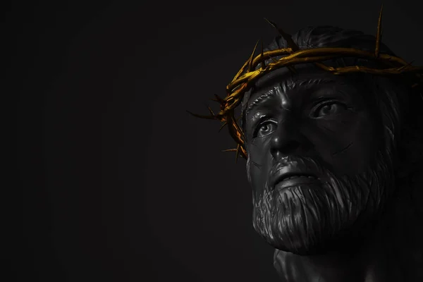 Jesus-Christus-Statue mit goldener Dornenkrone 3D-Rendering — Stockfoto