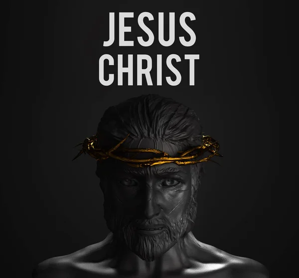 Jesus Christ Text Statue with Gold Crown of Thorns 3D Rendering