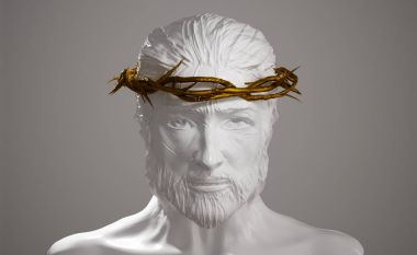 İsa Mesih porselen heykeli dikenli altın taç ile 3d parçalamak