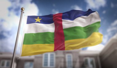 Orta Afrika Cumhuriyeti bayrağı mavi gökyüzü binasında 3d render 