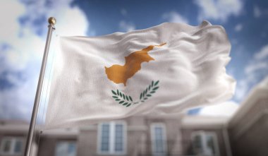 Kıbrıs bayrağı mavi gökyüzü bina arka plan üzerinde 3d render 