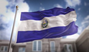 El Salvador Flag 3D Rendering on Blue Sky Building Background  clipart