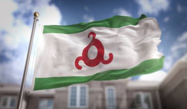 İnguşetya bayrak 3d Render mavi gökyüzü Bina zemin üzerine 