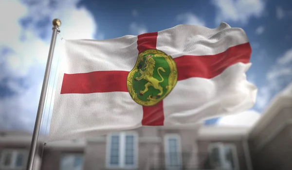 Alderney Flag 3D Rendering on Blue Sky Building Background — Stock Photo, Image