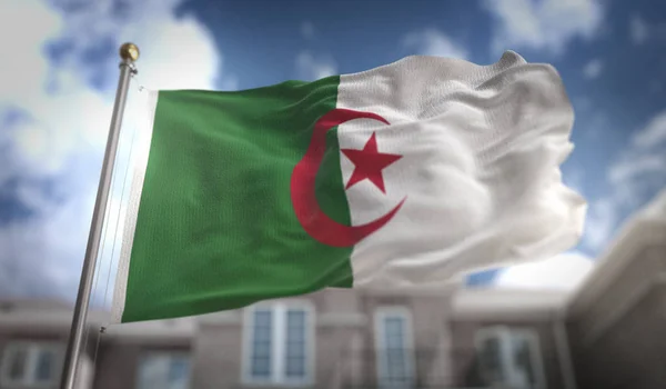 Alžírsko příznak 3d vykreslování na pozadí modré oblohy budovy — Stock fotografie