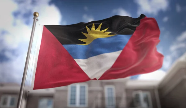 Antigua und Barbuda Flagge 3D Rendering auf blauem Himmel Gebäude zurück — Stockfoto