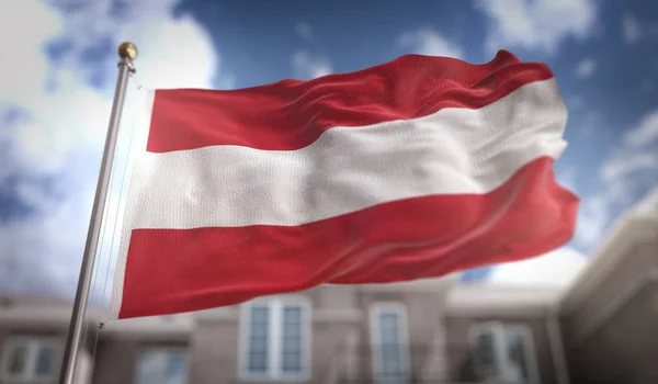 Austria Flag 3D Rendering on Blue Sky Building Background — Stock Photo, Image