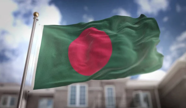 Bandeira de Bangladesh 3D Rendering no fundo do edifício Blue Sky — Fotografia de Stock