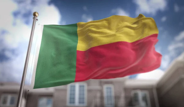Benin Bandera 3D Representación en el fondo del edificio Blue Sky — Foto de Stock