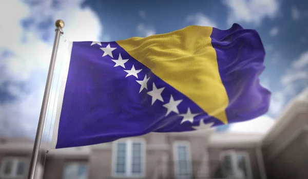 Bosnia and Herzegovina Flag 3D Rendering on Blue Sky Building Ba — Stock Photo, Image