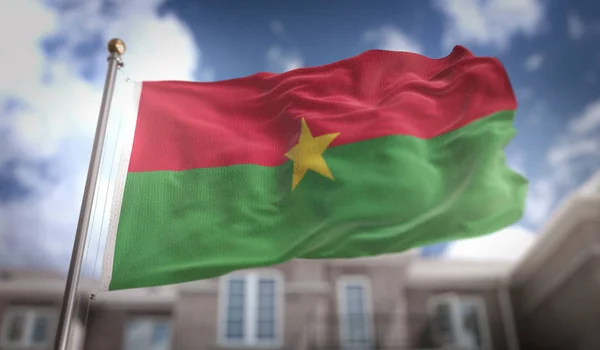 Bandiera Burkina Faso Rendering 3D su sfondo Blue Sky Building — Foto Stock
