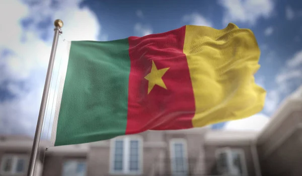 Cameroon Flag 3D Rendering on Blue Sky Building Background — Stock Photo, Image