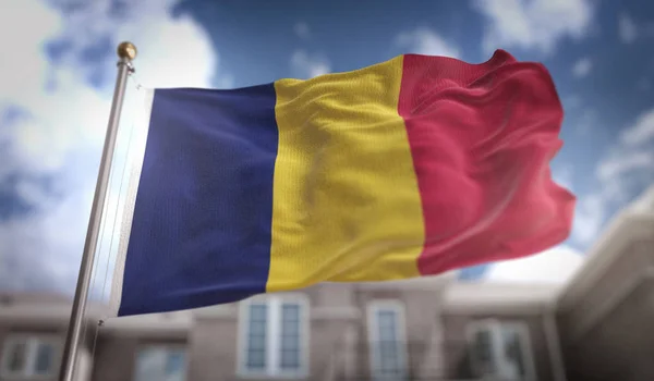 Chad Flag 3D Rendering on Blue Sky Building Background — Stock Photo, Image