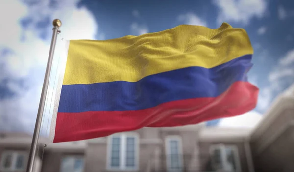 Colombie Drapeau rendu 3D sur fond de bâtiment Blue Sky — Photo