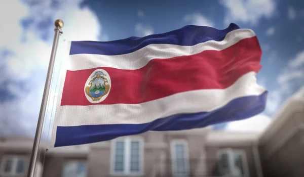 Costa Rica flaga 3d renderowania na tle budynku Sky Blue — Zdjęcie stockowe