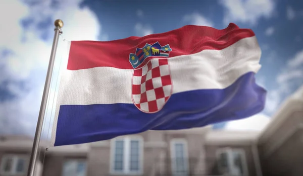 Croacia Bandera 3D Representación en el fondo del edificio Blue Sky — Foto de Stock