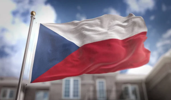 Republika Czeska flaga renderowania 3d na niebieski niebo budynek zadumany — Zdjęcie stockowe