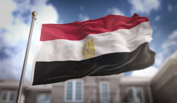 Egypte vlag 3d Rendering op Blue Sky Building Background — Stockfoto